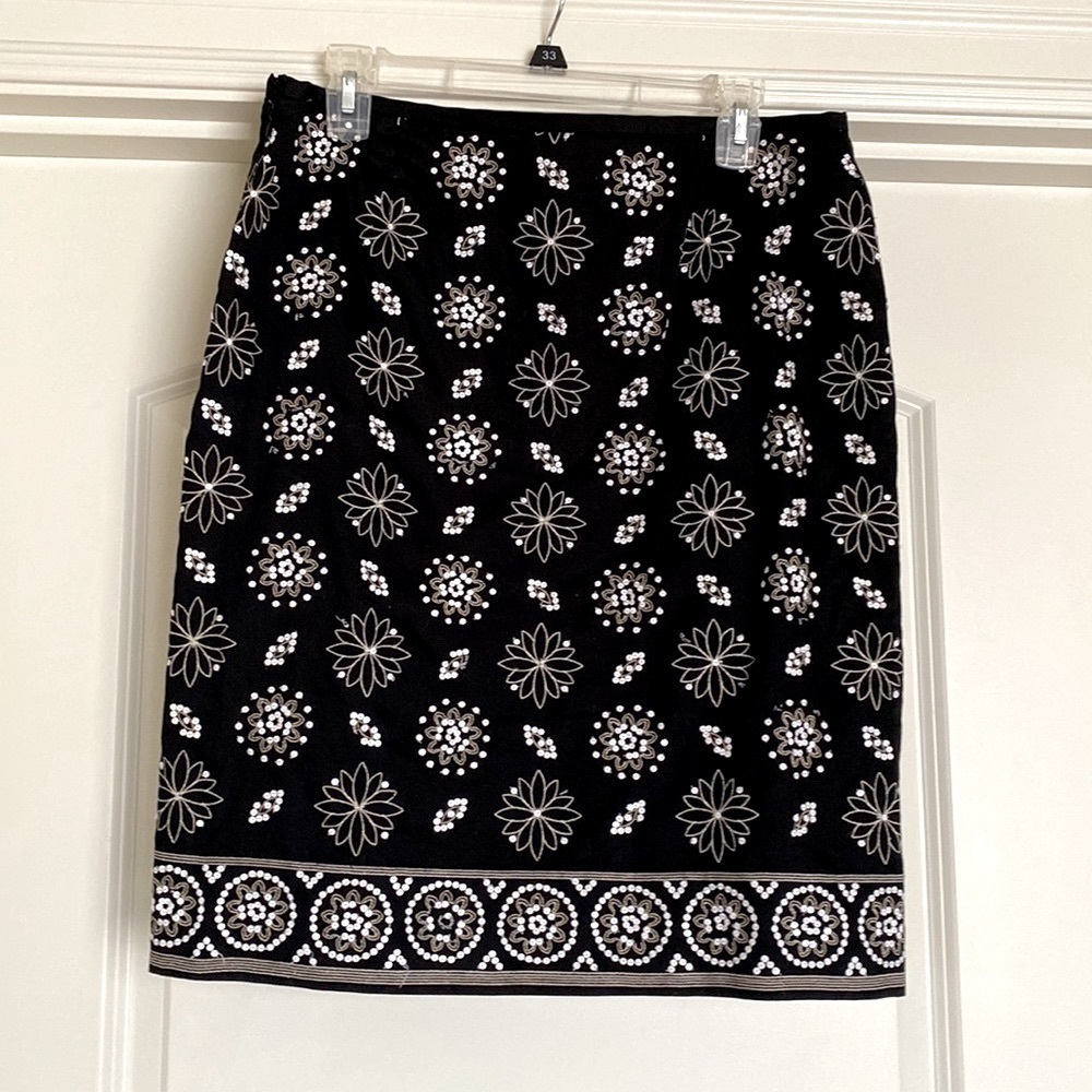 🌼Sigrid Olson Skirt Womens 10 embroidery sequence Cotton lined Preppy floral